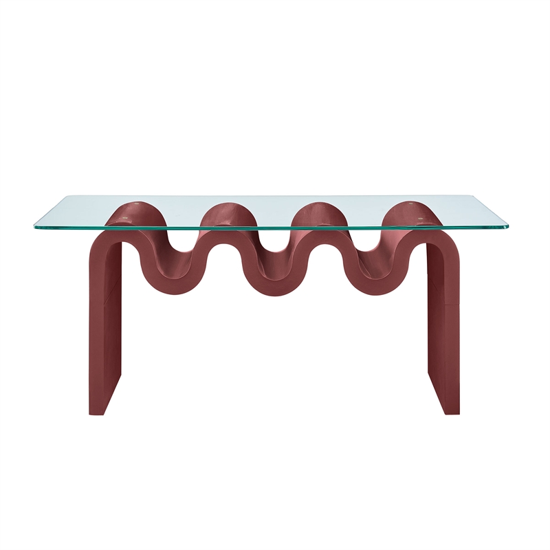 Modway Ondine Unique Wave Shaped Tempered Glass Coffee Table in Spiced Apple