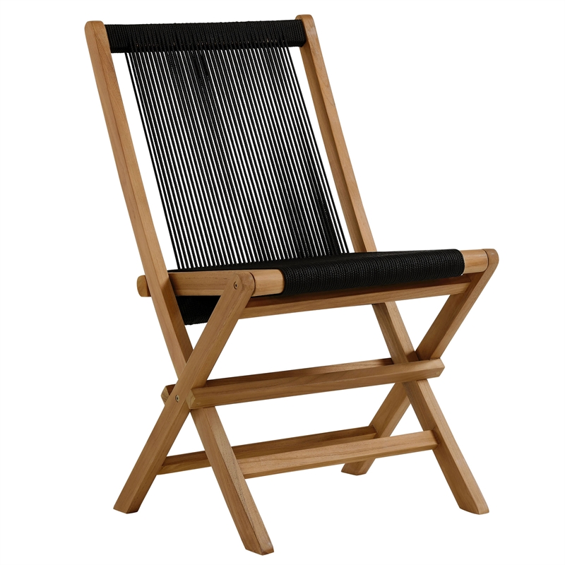 Vienna 5-Piece Dining Set with Rope Folding Chairs in Natural Black