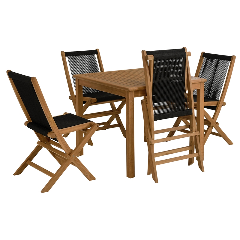 Vienna 5-Piece Dining Set with Rope Folding Chairs in Natural Black