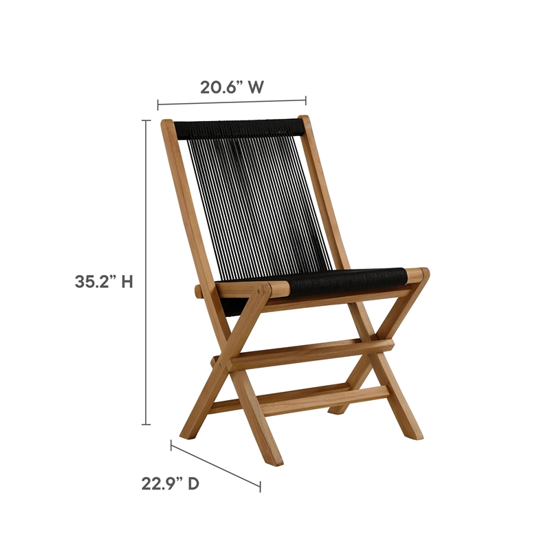 Vienna 5-Piece Dining Set with Rope Folding Chairs in Natural Black
