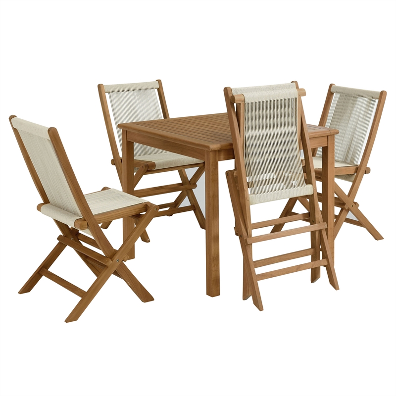 Vienna 5-Piece Dining Set with Rope Folding Chairs in Natural Natural