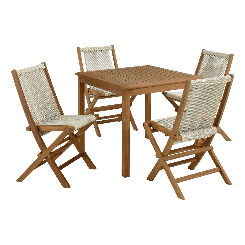 Vienna 5-Piece Dining Set with Rope Folding Chairs in Natural Natural
