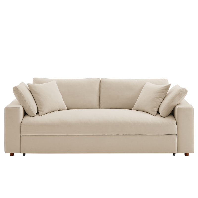 Modway Commix Down Filled Overstuffed Sleeper Sofa w/Throw Pillows - Light Beige