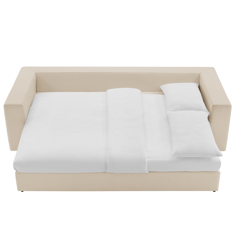 Modway Commix Down Filled Overstuffed Sleeper Sofa w/Throw Pillows - Light Beige