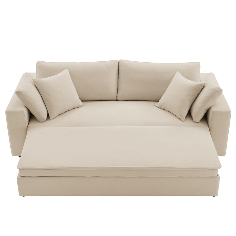 Modway Commix Down Filled Overstuffed Sleeper Sofa w/Throw Pillows - Light Beige