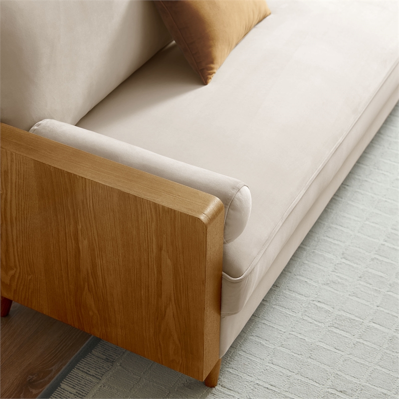 Modway Kellan Performance Velvet Upholstered 3-Seater Sofa in Walnut/Almond