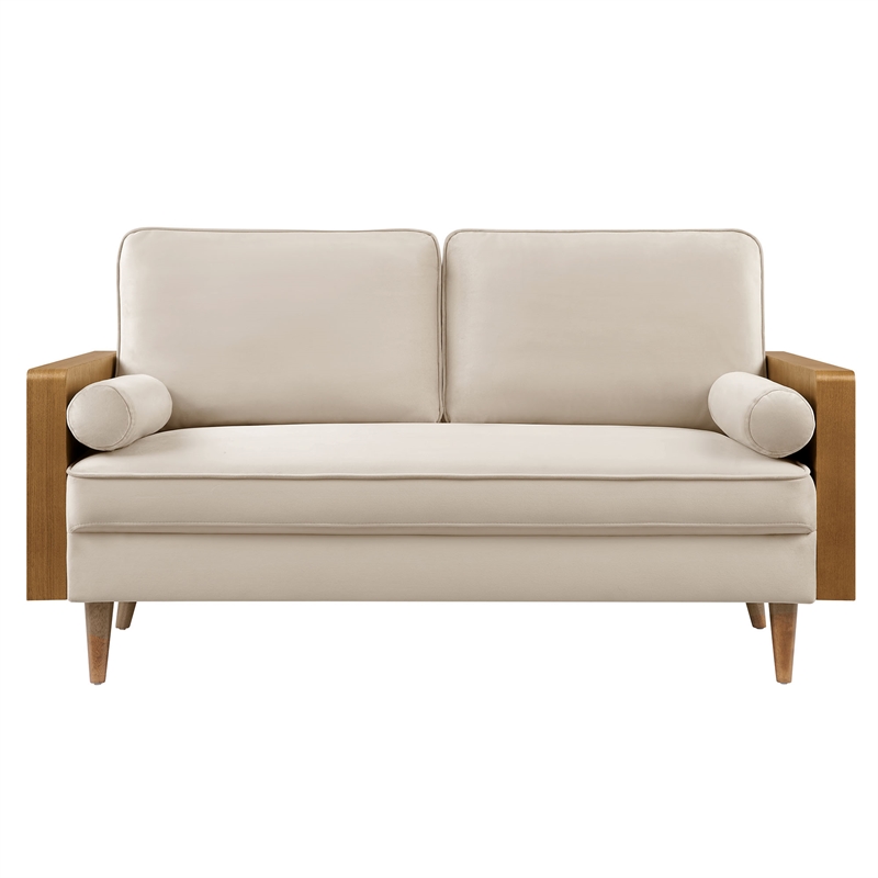 Modway Kellan Performance Velvet Upholstered 2-Seater Loveseat in Walnut/Almond