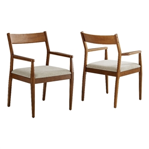 Solara Dining Armchairs Set of 2 in Walnut Heathered Weave Beige