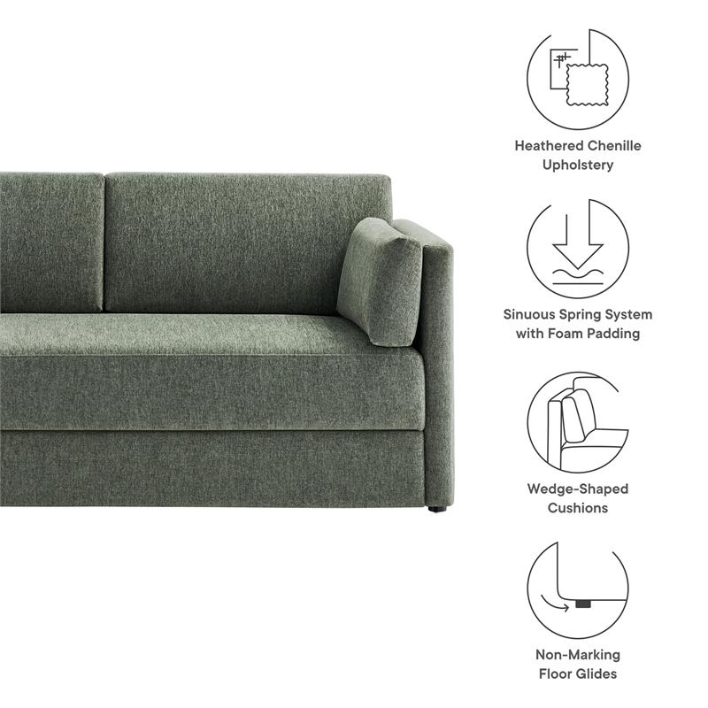 Modway Linden Upholstered Heathered Chenille Sofa in Eucalyptus