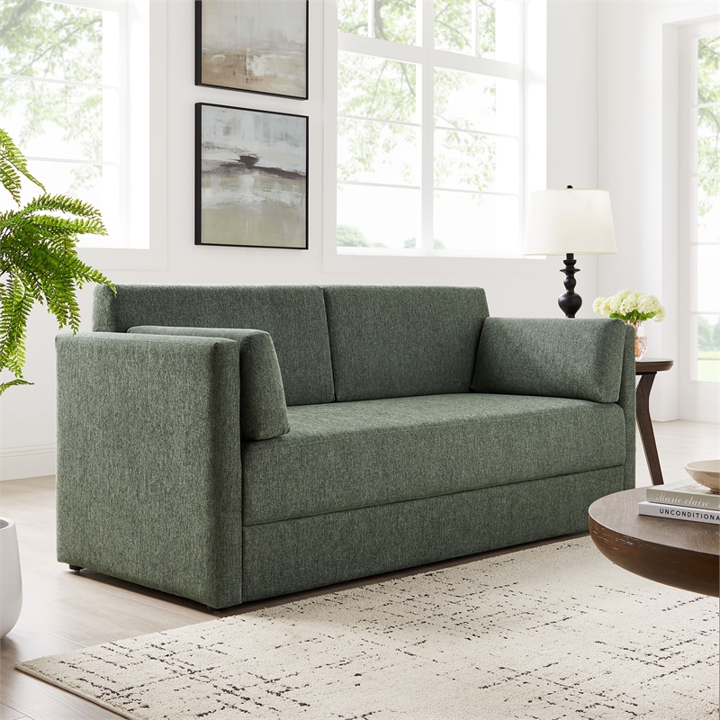 Modway Linden Upholstered Heathered Chenille Sofa in Eucalyptus
