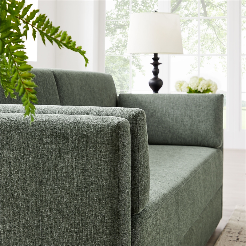Modway Linden Upholstered Heathered Chenille Sofa in Eucalyptus