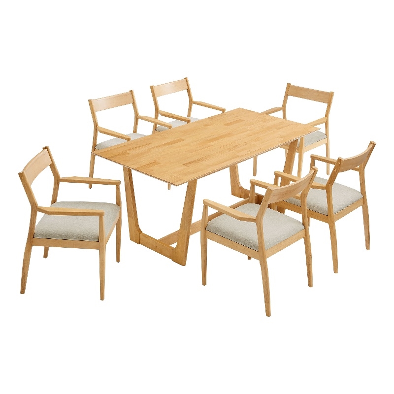 Modway Solara 7PC Dining Set w/Fabric Armchairs in Natural Heathered Weave Beige