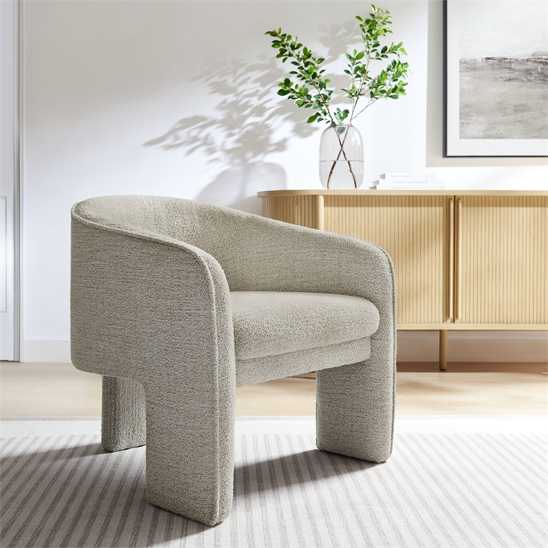 Modway Greer Boucle Fabric Upholstered Accent Armchair in Parchment