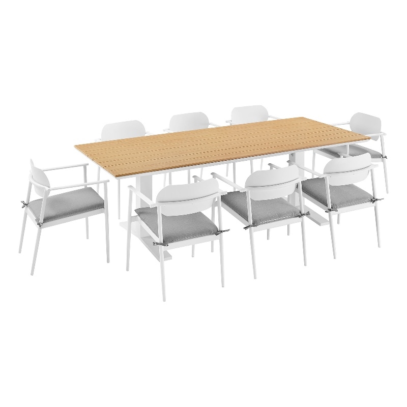 Modway Aeris Aluminum Outdoor 9-Piece Patio Dining Set in White