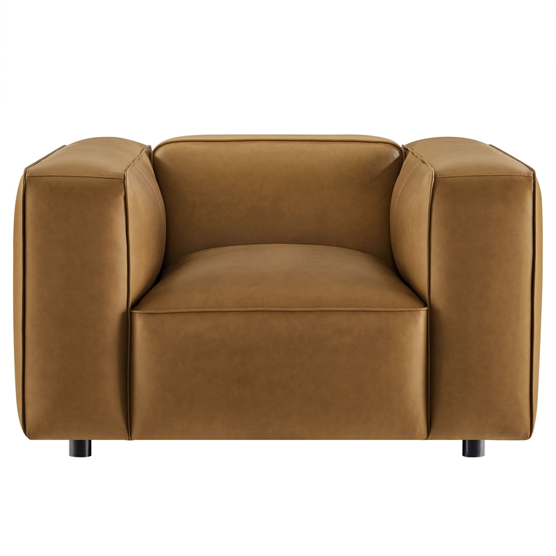 Modway Auren Vegan Leather Upholstered Armchair in Camel
