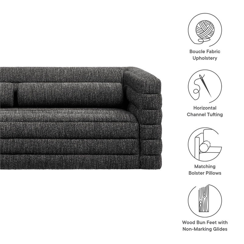 Modway Relle Channel Tufted Boucle Fabric Upholstered Sofa in Charcoal