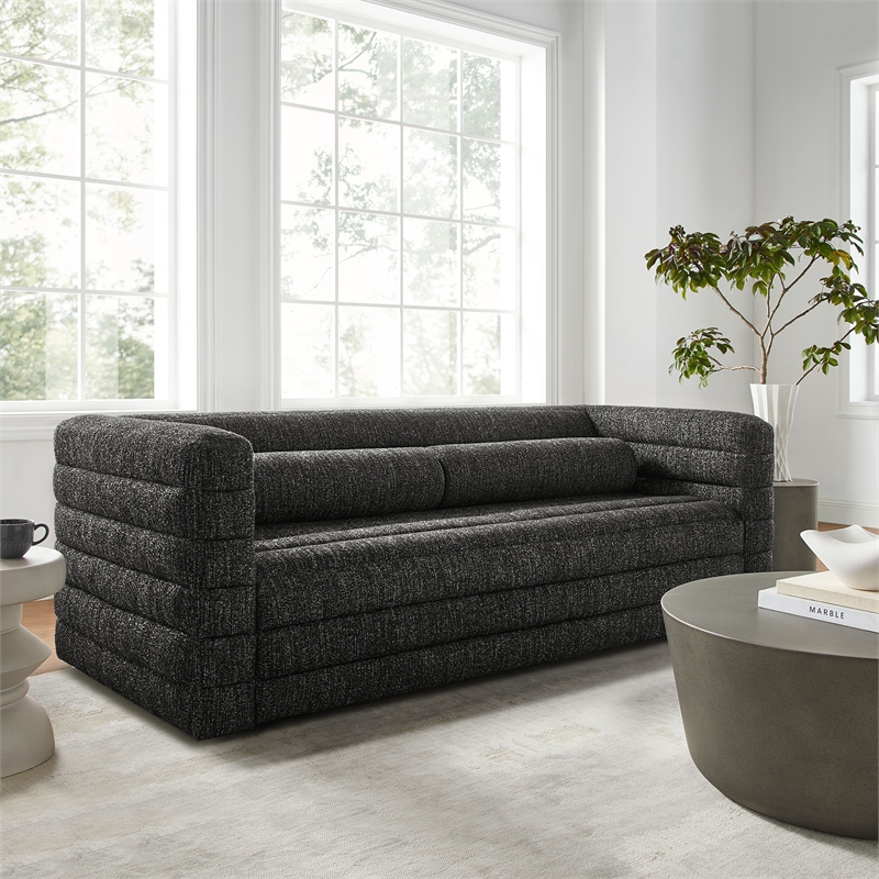 Modway Relle Channel Tufted Boucle Fabric Upholstered Sofa in Charcoal