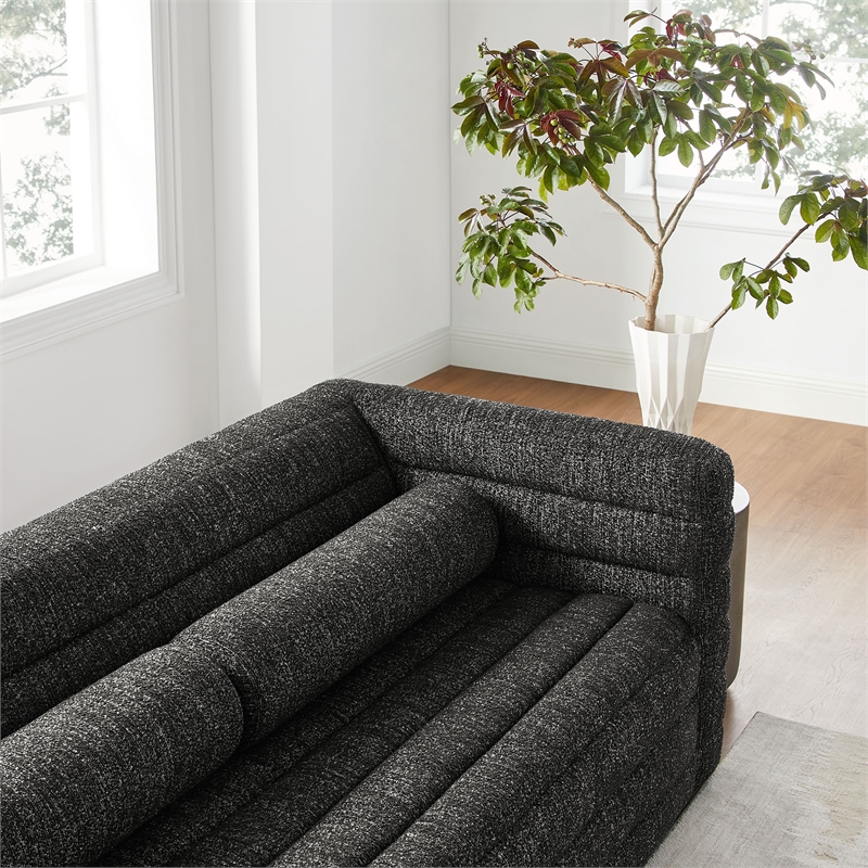 Modway Relle Channel Tufted Boucle Fabric Upholstered Sofa in Charcoal