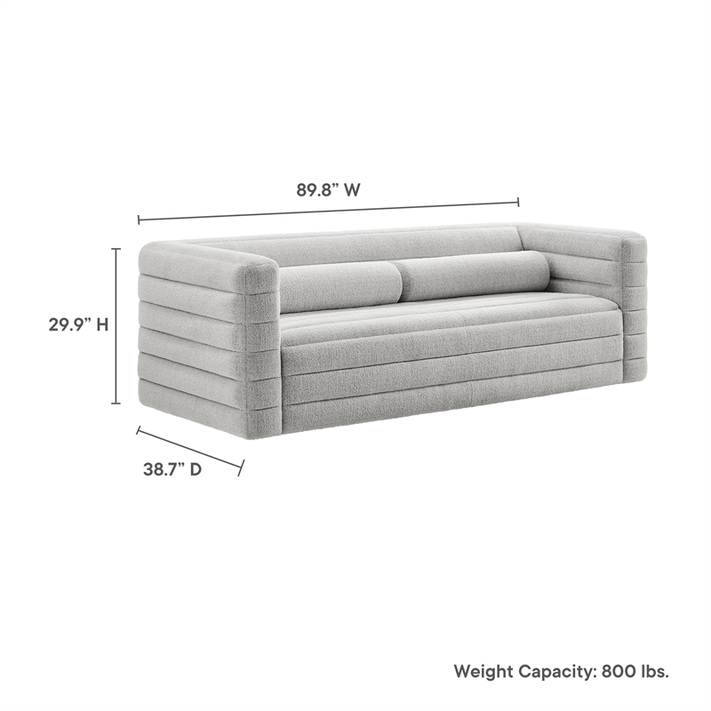 Modway Relle Channel Tufted Boucle Fabric Upholstered Sofa in Newsprint