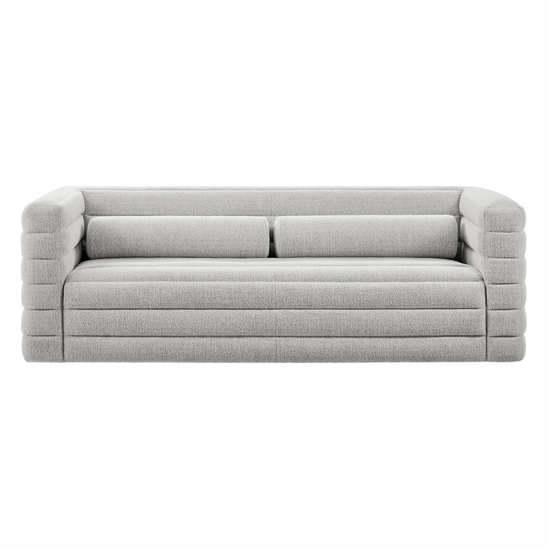 Modway Relle Channel Tufted Boucle Fabric Upholstered Sofa in Newsprint