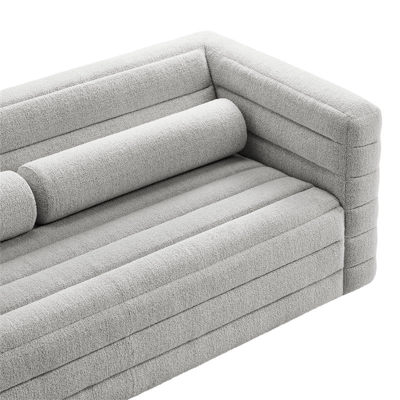 Modway Relle Channel Tufted Boucle Fabric Upholstered Sofa in Newsprint