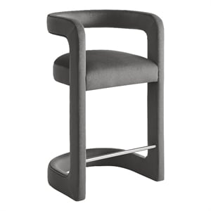 Modway Winslow 27&quotH Performance Velvet Barrel Back Counter Stool in Storm Gray