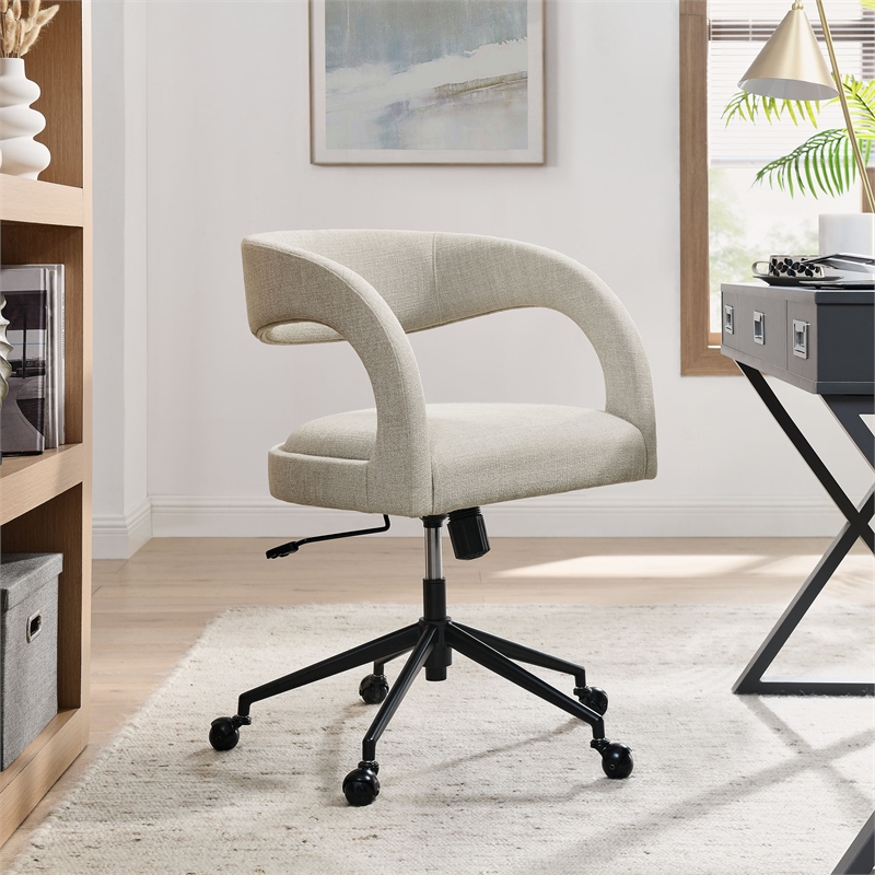 Modway Pinnacle Slub Weave Fabric Office Chair w/Rollerball Casters in Linen