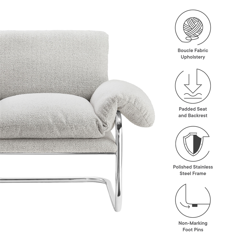 Modway Ansel Boucle Fabric Upholstered Accent Chair in Newsprint