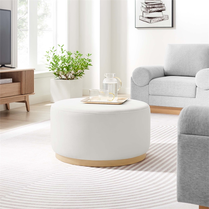 Modway Tilden Performance Velvet Upholstered Ottoman in Alabaster Natural