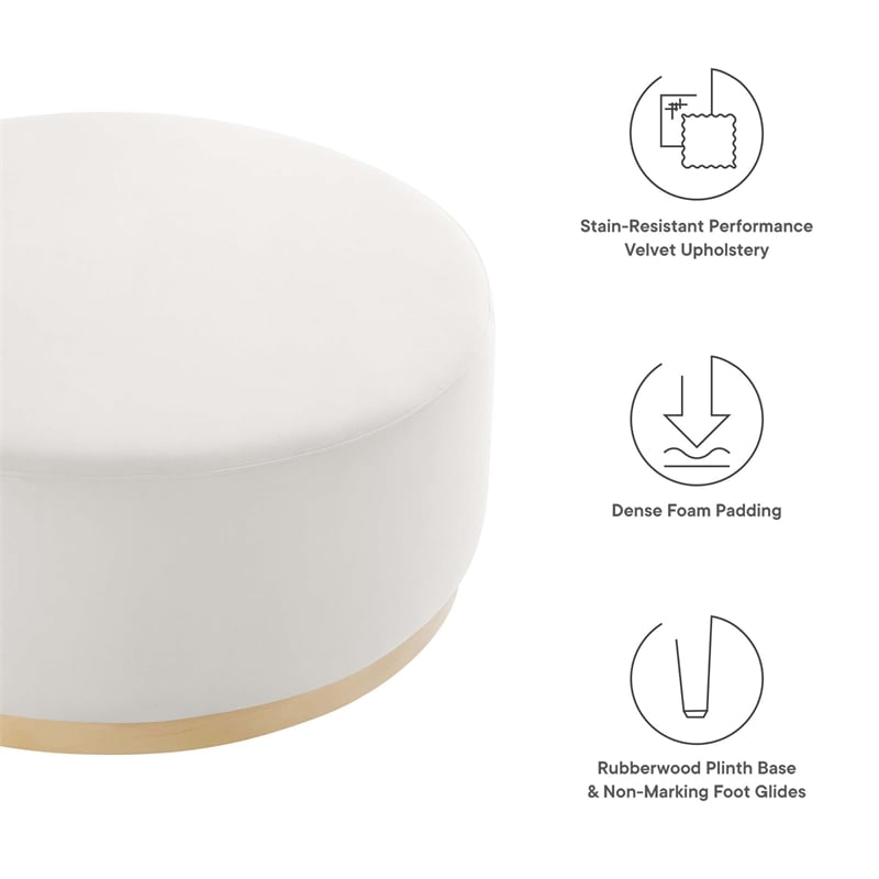 Modway Tilden Performance Velvet Upholstered Ottoman in Alabaster Natural