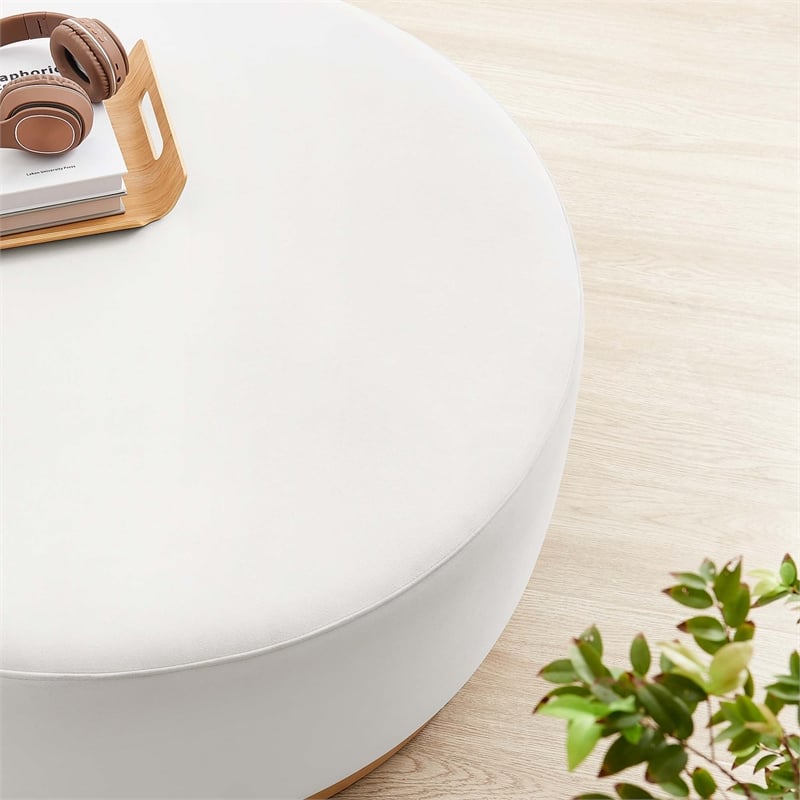 Modway Tilden Performance Velvet Upholstered Ottoman in Alabaster Natural
