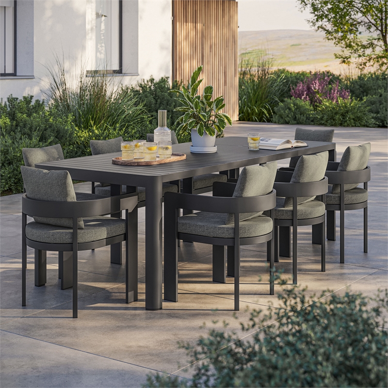 Modway Tahoe Aluminum 9-Piece Dining Set With Extendable Table in Gray Charcoal