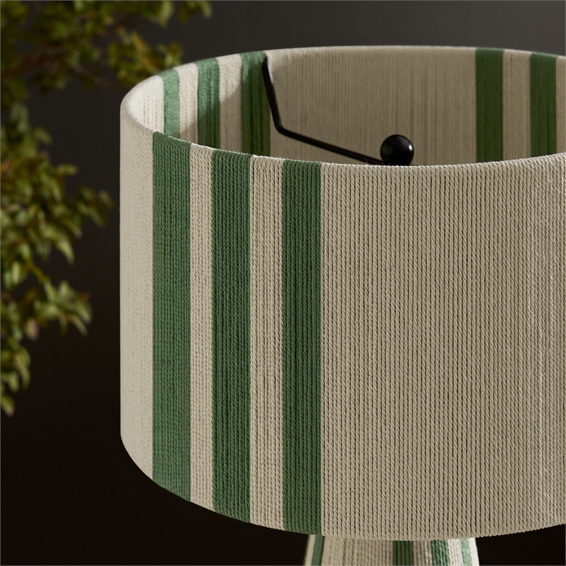 Gia Handwoven Cotton Thread Striped or Plain Table Lamp in Basil Green