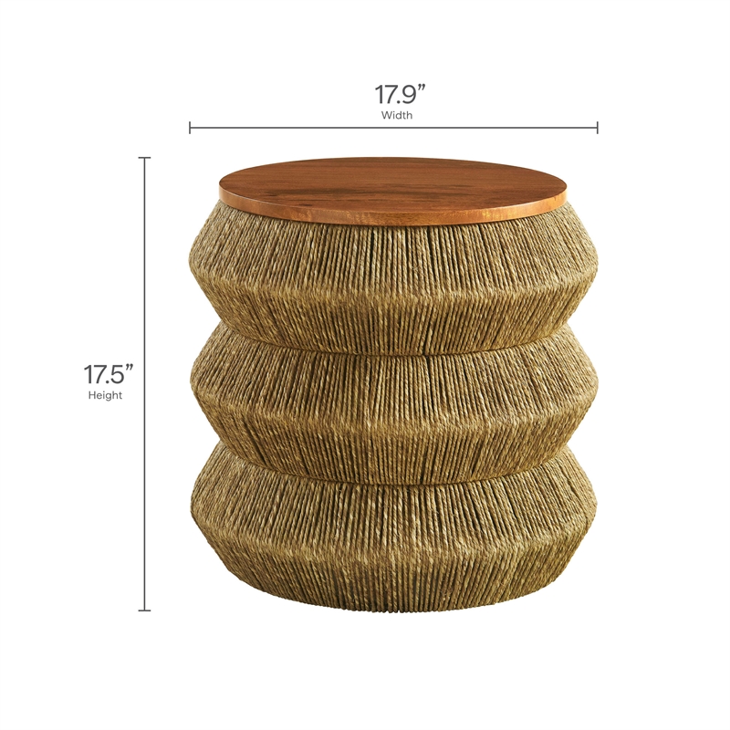 Maris Seagrass and Wood End Table in Walnut Natural