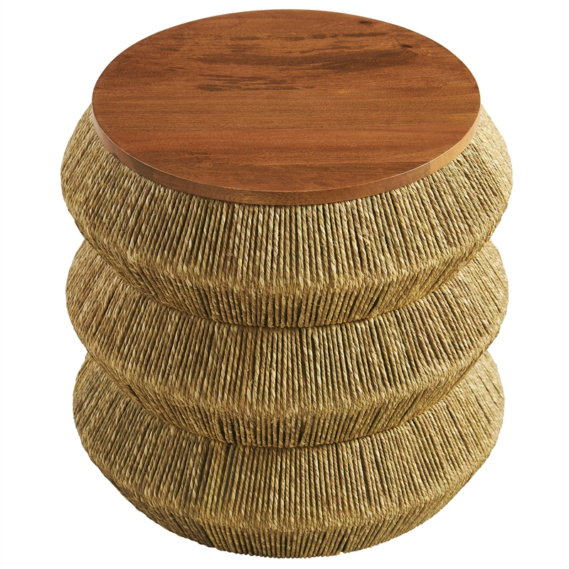 Maris Seagrass and Wood End Table in Walnut Natural