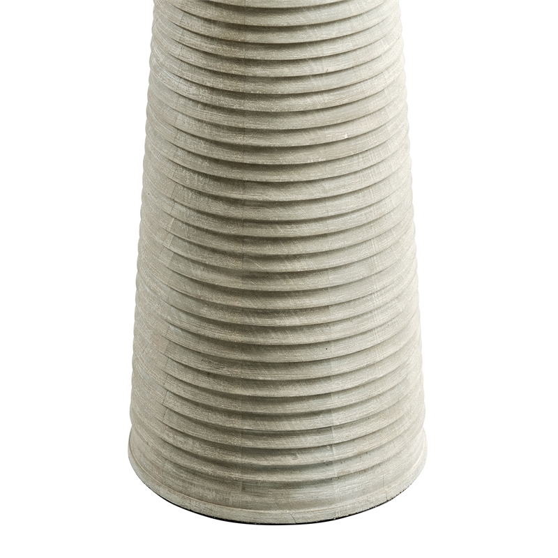 Saylor Carved Ribbed Wood Floor Lamp With Drum Shade in White Gray