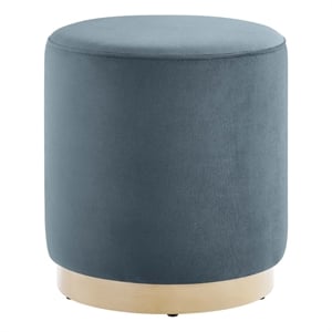 Tilden 16&quot Round Performance Velvet Upholstered Ottoman in Cadet Blue Natural