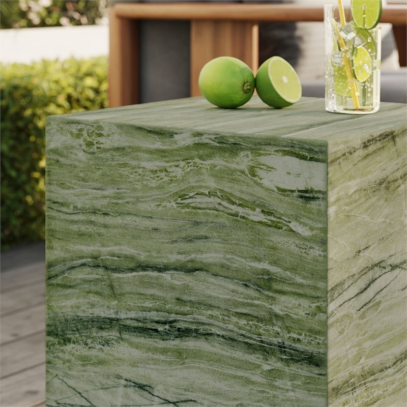 Jordana Square Plinth Indoor - Outdoor Patio Concrete Side Table in Green Marble
