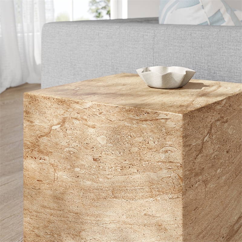 Jordana Square Plinth Indoor - Outdoor Patio Concrete Side Table in Travertine