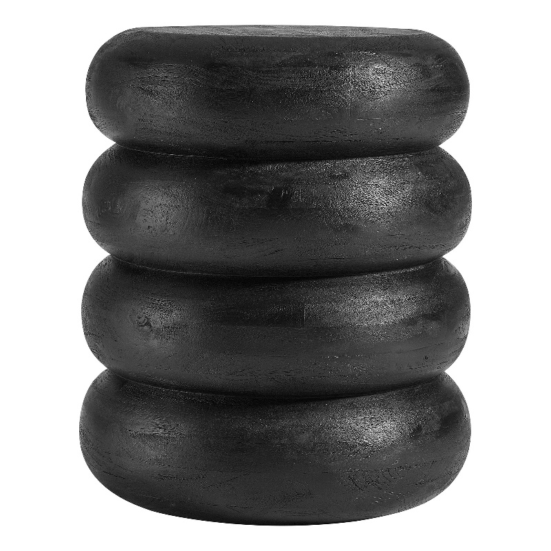 Ellery Round Stacked Wood Side Table in Wirebrush Black