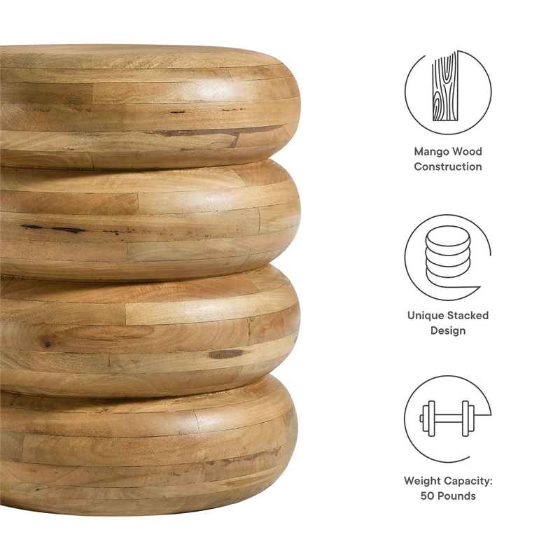 Ellery Round Stacked Wood Side Table in Natural