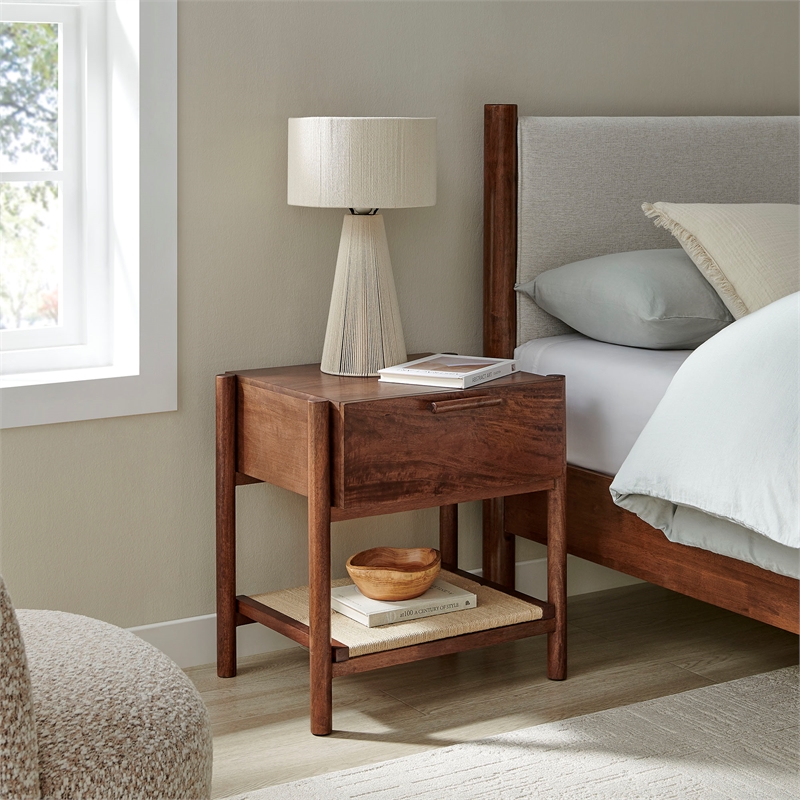 Oswin 1-Drawer Wood Nightstand in Walnut