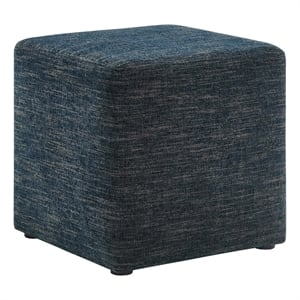Callum 17&quot Square Woven Heathered Fabric Ottoman in Heathered Weave Azure