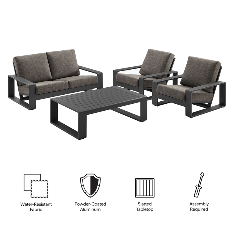 Modway Lirienne 4-Piece Outdoor Patio Aluminum Furniture Set in Smoke