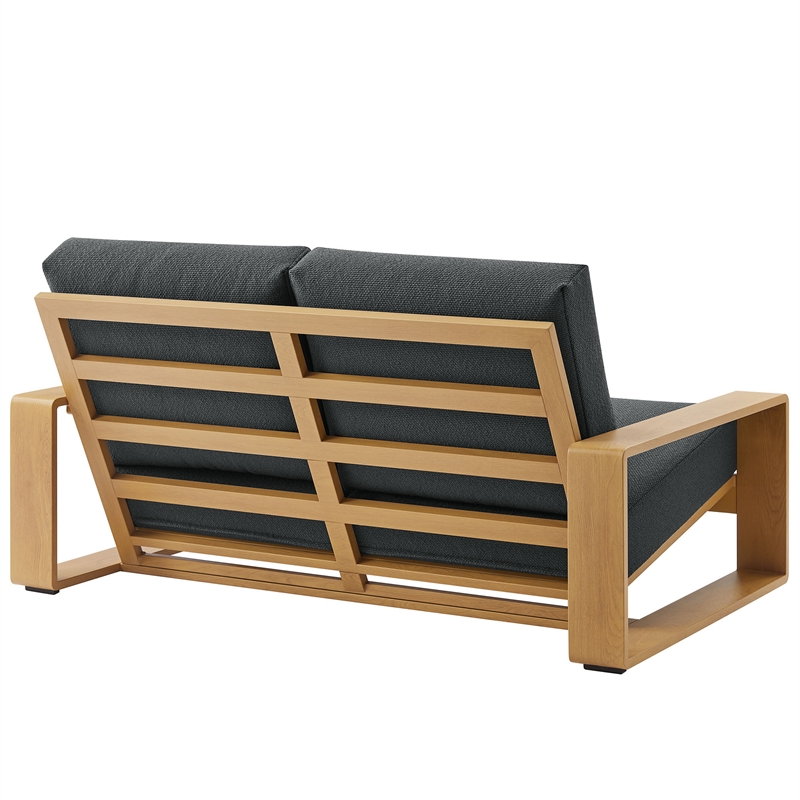 Lirienne Outdoor Patio Aluminum Faux Wood Loveseat in Charcoal Natural
