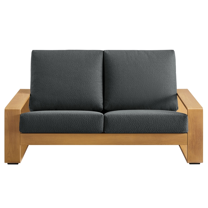 Lirienne Outdoor Patio Aluminum Faux Wood Loveseat in Charcoal Natural