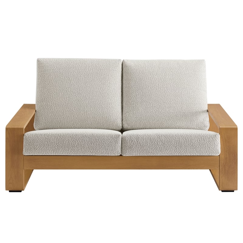 Lirienne Outdoor Patio Aluminum Faux Wood Loveseat in Ivory Natural