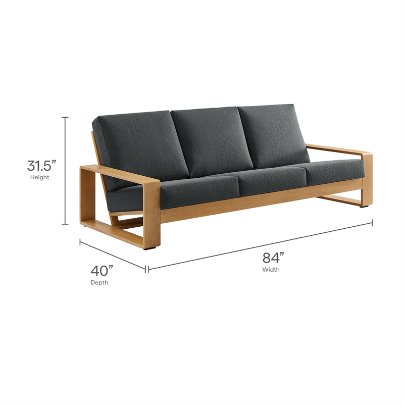 Lirienne Outdoor Patio Aluminum Faux Wood Sofa in Charcoal Natural