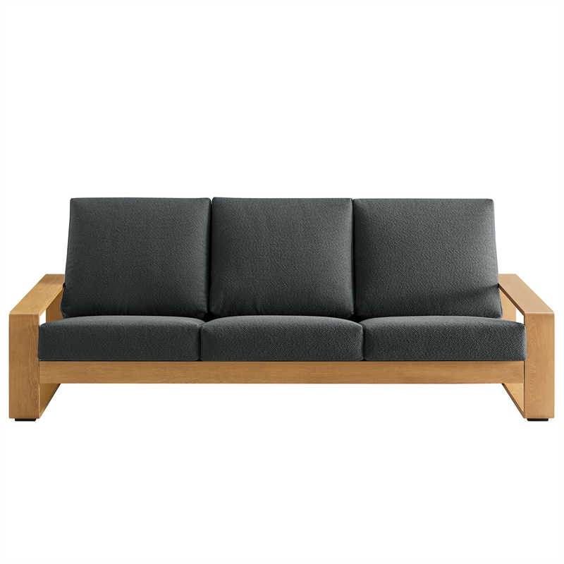 Lirienne Outdoor Patio Aluminum Faux Wood Sofa in Charcoal Natural