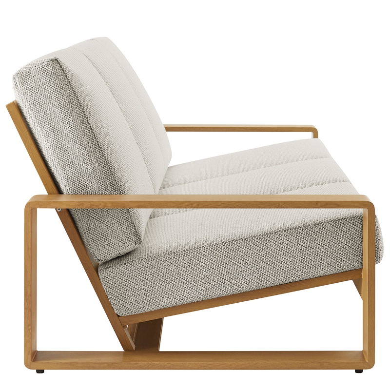 Lirienne Outdoor Patio Aluminum Faux Wood Sofa in Ivory Natural